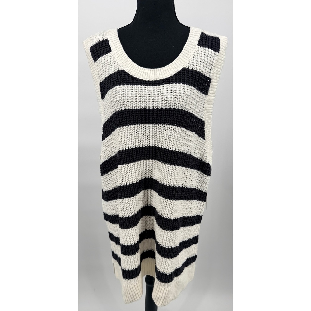 Sonoma Sweater Vest Women 3X White Black NWT Striped Coastal Knit Scoop Neck